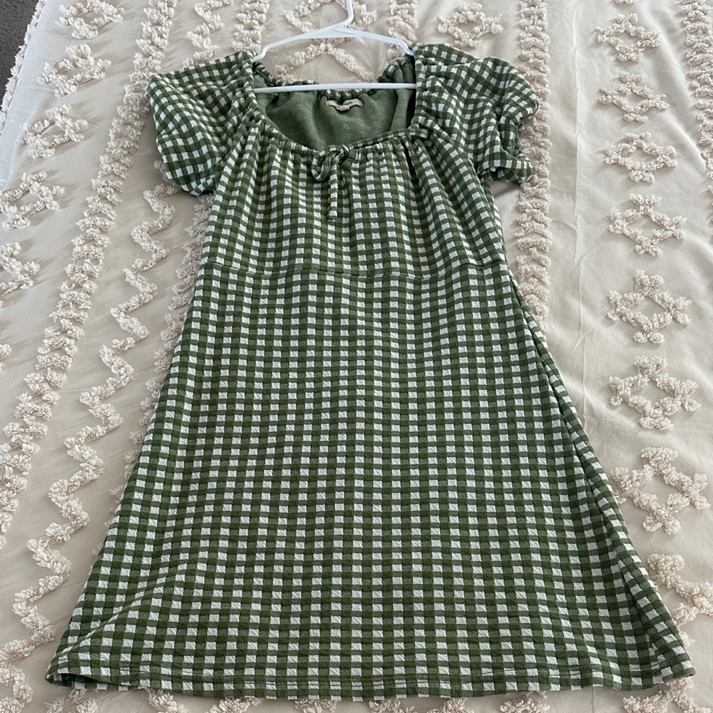 Madewell Green and White Gingham Mini Dress